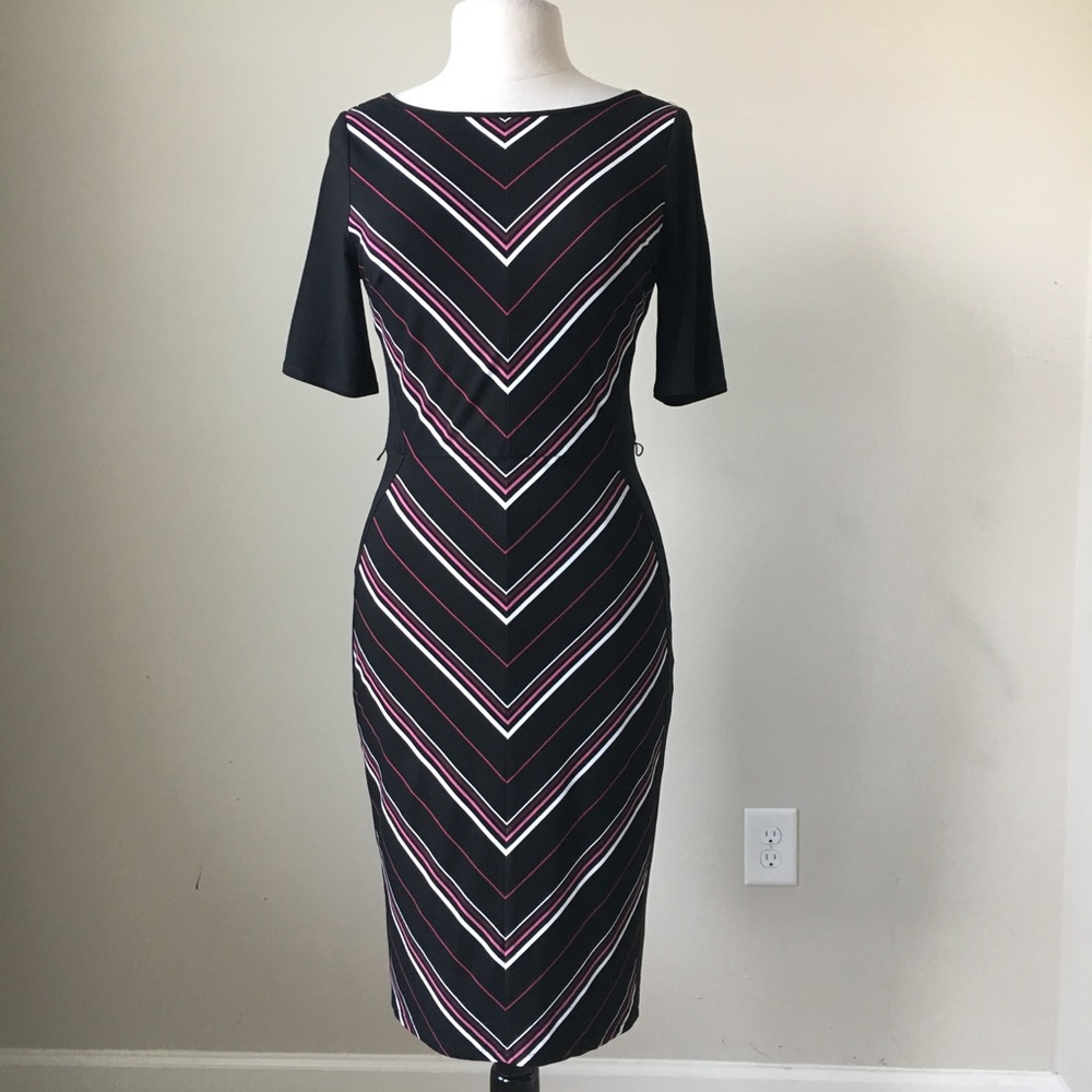 elbow sleeve striped knit sheath dress - Picture 2 of 4